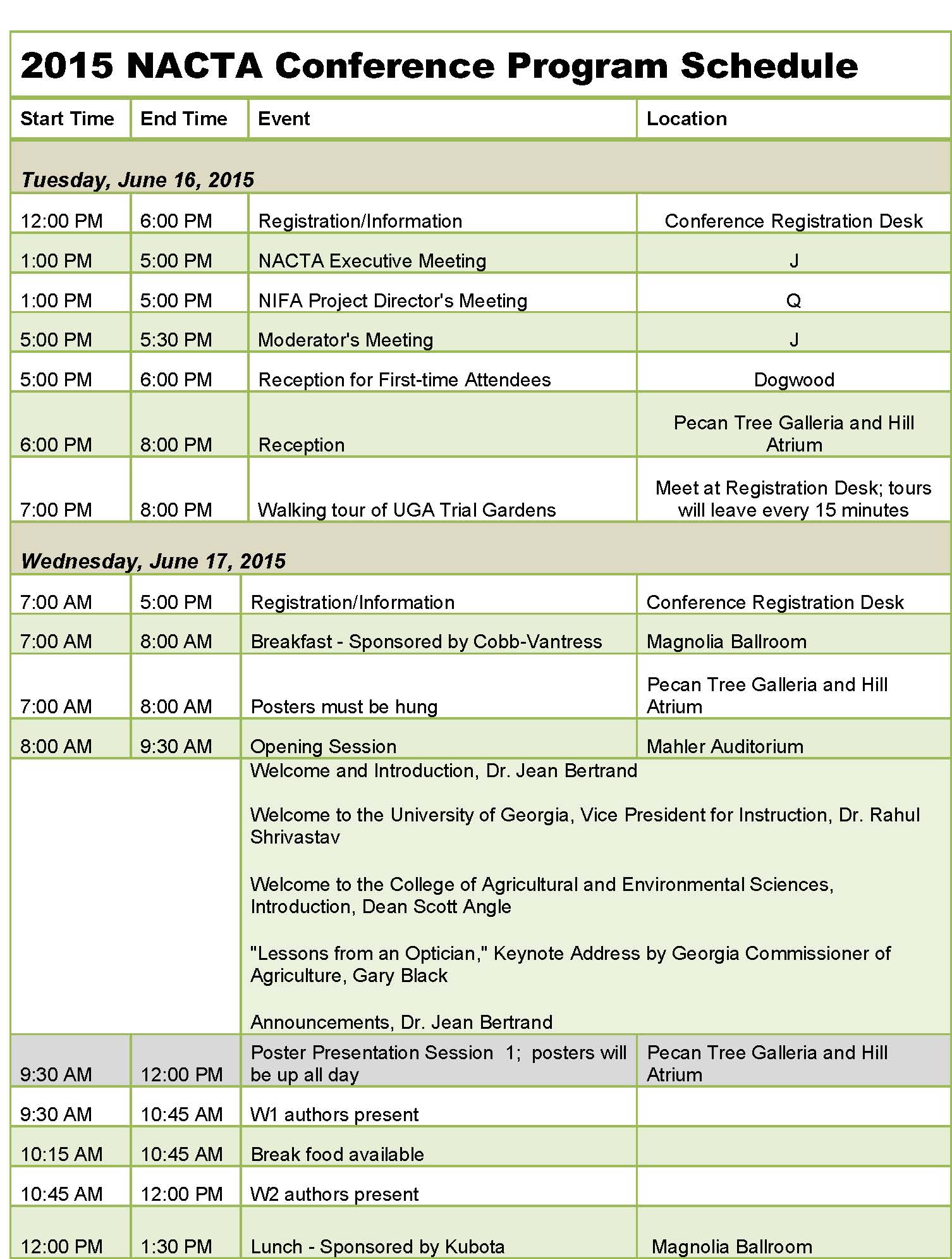 2015 NACTA Daily Program Schedule updated 5-28 Page 1